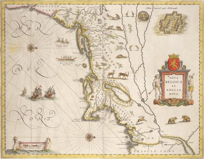 Mappa del Nuovo Belgio e della Nuova Inghilterra, pub. ad Amsterdam c.1640 da Joan Blaeu